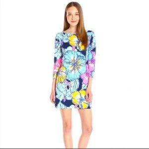 Lilly Pulitzer Marlowe Dress Navy Big Flirt Print Soft T-Shirt 3/4 Sleeve Sz XXS